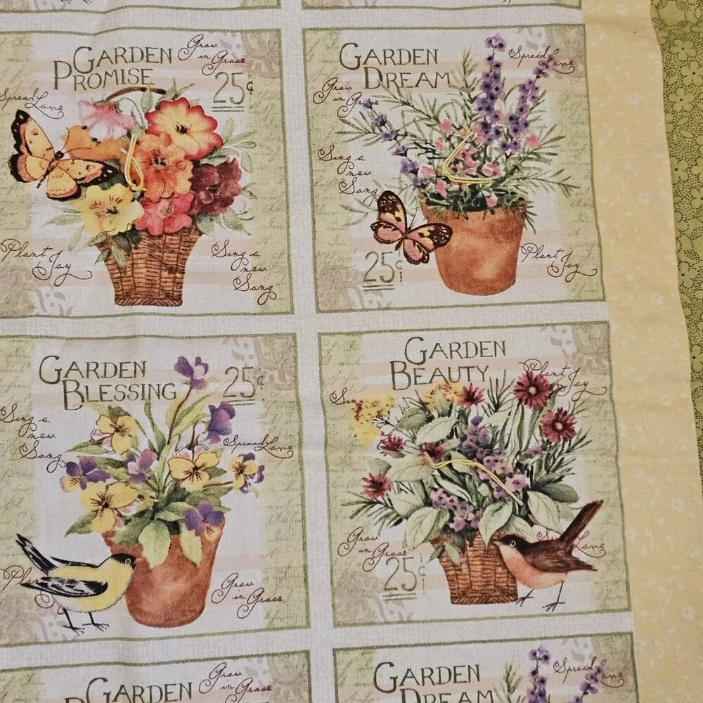 Susan Winget Garden Blessing Block Quilted Tapestry Floral‎ Birds Wall Decor